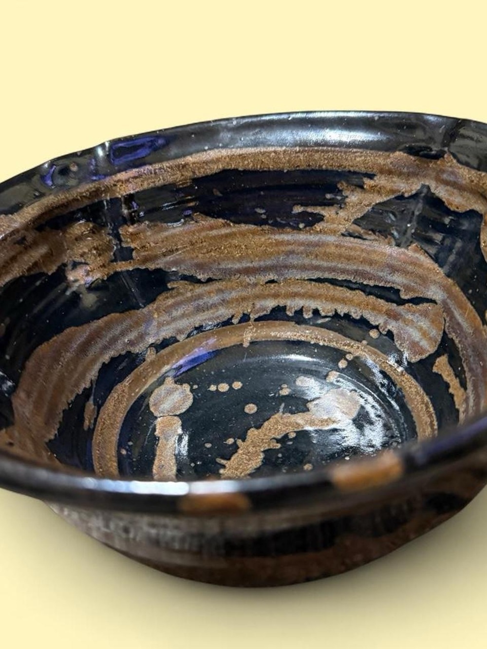Japanese Handmade Black and Brown Ceramic Bowl - Home Art Accent